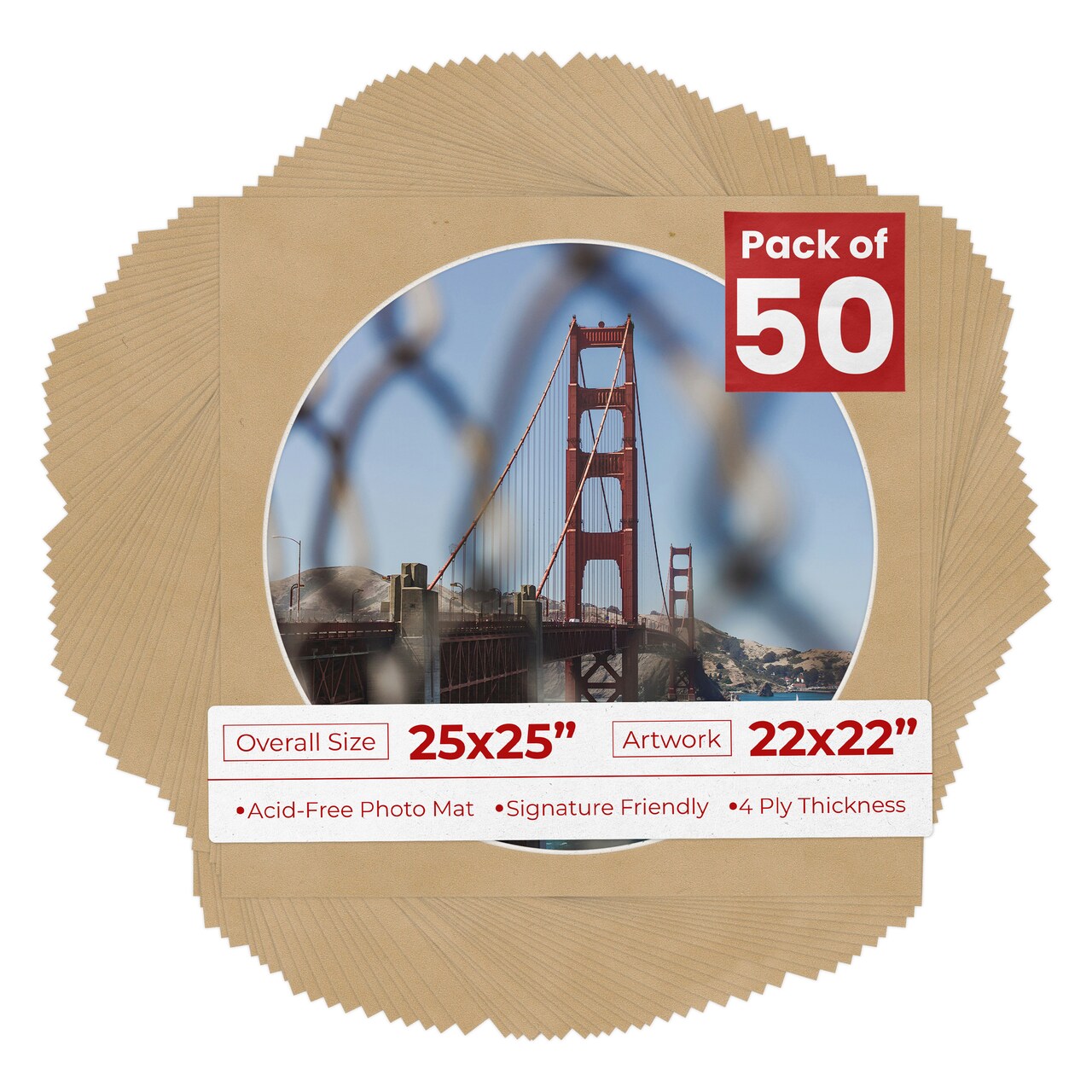 Beige Suede Mat Board for 25x25 Frames - Circle Opening for 22x22 Photos